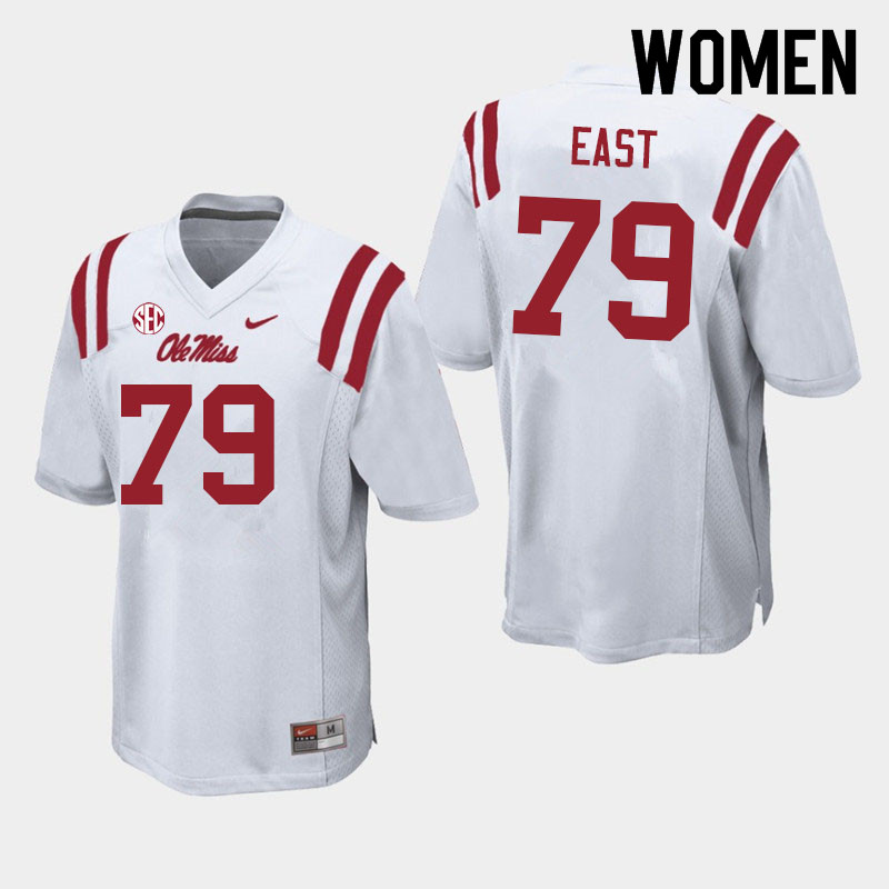 Women #79 Cam East Ole Miss Rebels College Football Jerseys Sale-White